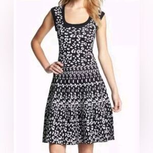 Rebecca Taylor Intarsia Knit Leopard Print Skater Dress, Size M